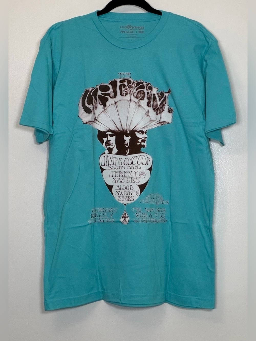 🆕 Cream Band Vintage Tour Graphic Tee - Teal Short Sleeve Shirt